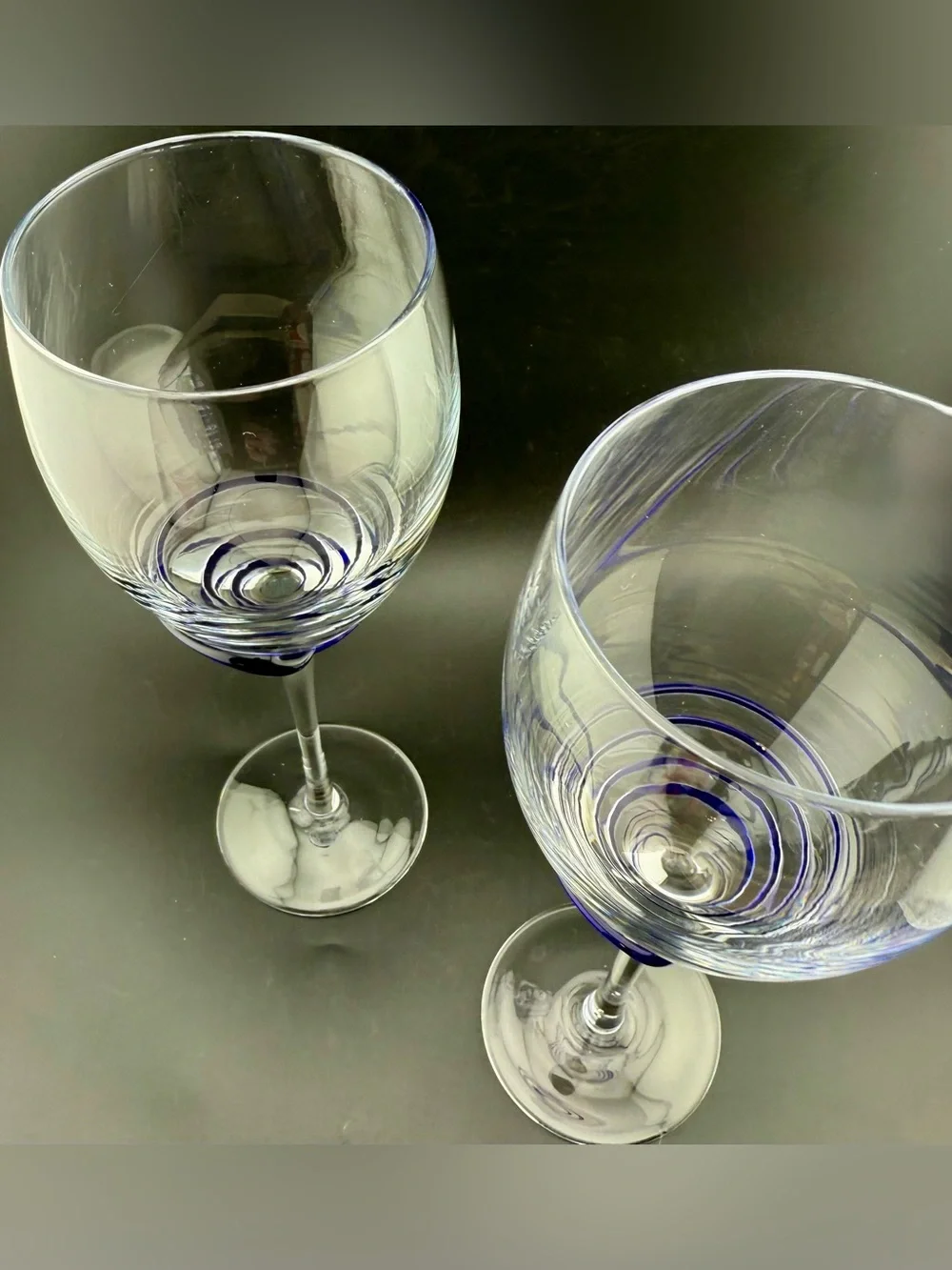 2 Pier 1 P1C44 blue swirl wine glasses. 10oz